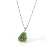 Sterling Silver Genuine Nephrite Green Jade Small Buddha Pendant Necklace