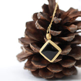 Sterling Silver Black Nephrite Jade Classic Square Pendant Necklace