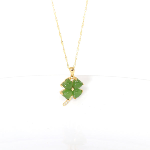 Dark Green Sparkly Crystal Lucky Clover Necklace