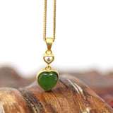 "Love Heart" Sterling Silver Green Jade Classic Love Pendant Necklace