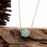 "Good Luck Button" Necklace Rich Forest Green Jade Lucky TongTong Pendant Necklace