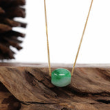 "Good Luck Button" Necklace Rich Forest Green Jade Lucky TongTong Pendant Necklace