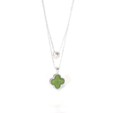 Sterling Silver Real Green Nephrite Jade Lucky Four Leaf Pendant Necklace
