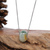 "Good Luck Button" Necklace Yellow & Blue-Green Jadeite Jade Lucky Ping An Kou Necklace