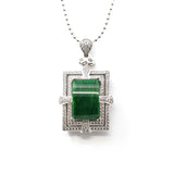 "Leah" Sterling Silver Natural Burmese Jadeite Deep Green Necklace with Zircon