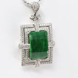 "Leah" Sterling Silver Natural Burmese Jadeite Deep Green Necklace with Zircon