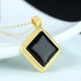 Sterling Silver Black Nephrite Jade Classic Square Pendant Necklace