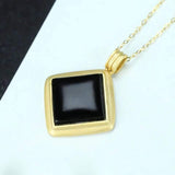 Sterling Silver Black Nephrite Jade Classic Square Pendant Necklace