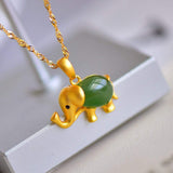 Sterling Silver Real Green Nephrite Jade Elephant Pendant Necklace