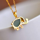 Sterling Silver Real Green Nephrite Jade Elephant Pendant Necklace